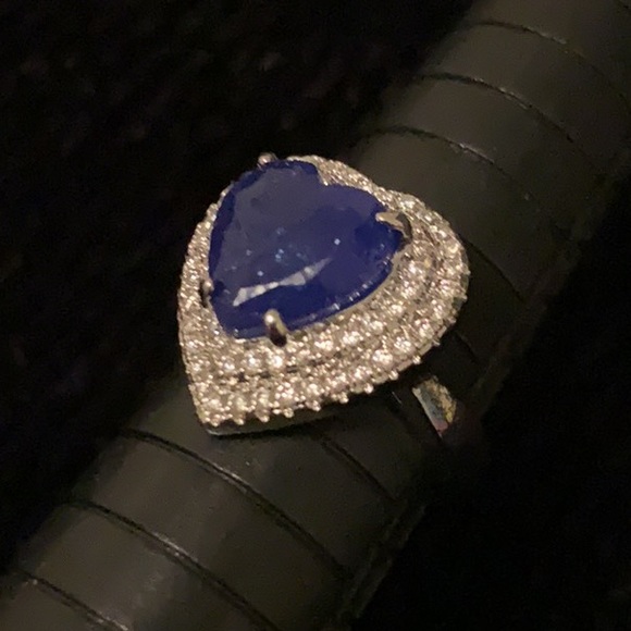 S925 STAMPED Royal Paved Heart & Resin Blue Heart Sterling Silver ring size 5.5 - Picture 13 of 14